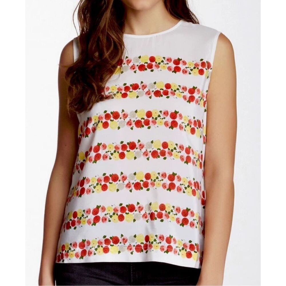 Equipment Cream Silk Floral Sleeveless Button Back Blouse Size Large